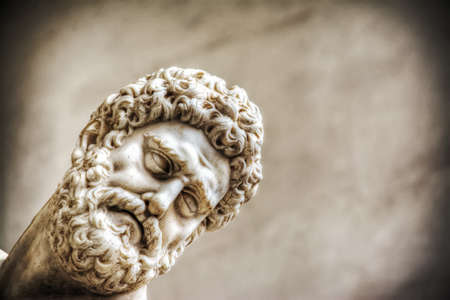 close up of Hercules face in Hercules and Nesso centaur statue in Florence, Italyの写真素材