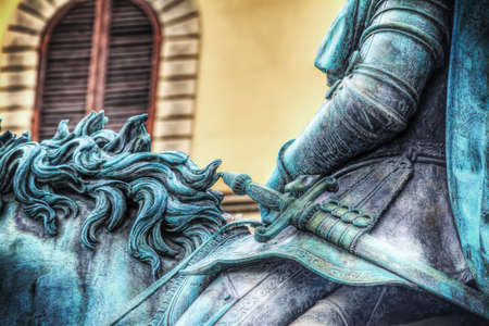 close up of XVI century Cosimo I statue in Piazza della Signoria in Florence, Italyの写真素材