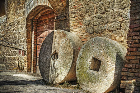 millstones in San Gimignano, Italyの写真素材