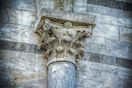 detail of a column capital in Pisa leaning tower, Italyの写真素材