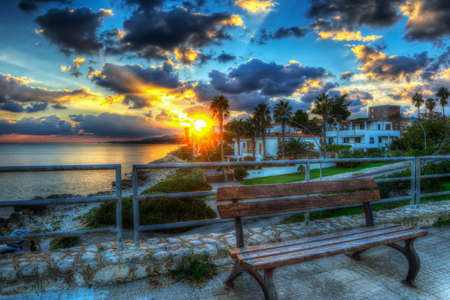 colorful sunset in Fertilia, Italyの写真素材