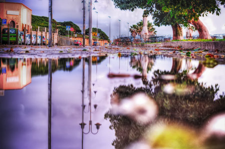 reflection on a puddle in hdr