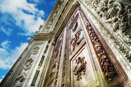 Santa Croce cathedral under a blue sky with clouds, Florenceの写真素材