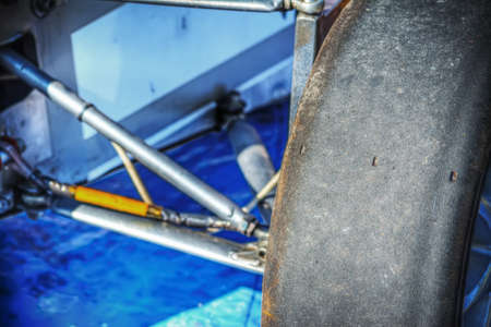 close up of a race car tyre in hdrの写真素材