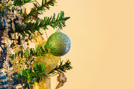 green and gold Christmas tree close up