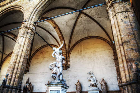Historic statues in Loggia de Lanzi in Florence, Italyの写真素材