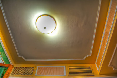 hotel room ceiling in hdr tone mapping effect