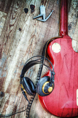 electric guitar and headphones in hdr tone mapping effectの写真素材