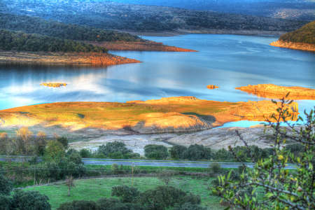 Monteleone lake at sunset, Italyの写真素材