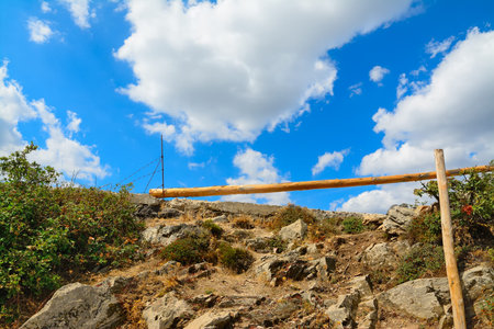wall under a blue sky in Sardinia, Italyの写真素材