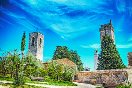 San Gimignano landscape on a clear spring day, Italyの写真素材
