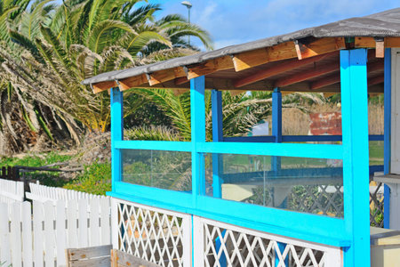 colorful beach bar on a sunny dayの写真素材