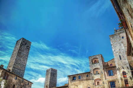 San Gimignano towers under a clear sky, Italyの写真素材