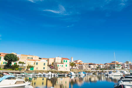 boats in Stintino old harbor, Sardiniaの写真素材