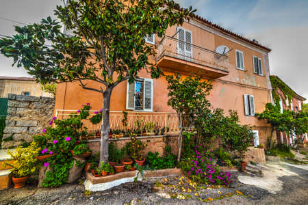 orange house in a small town in Sardinia, Italyのeditorial素材