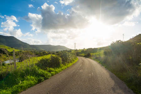 country road under a shining sun in Sardinia, Italyの写真素材