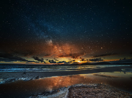 starry sky over Alghero at night, Sardinia