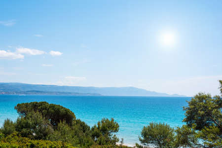 pine trees and blue sea in Alghero coastline, Sardiniaの写真素材