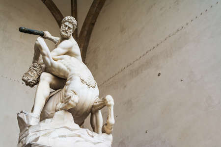 Hercules and Nesso centaur statue in Loggia dei Lanzi in Florence, Italyのeditorial素材
