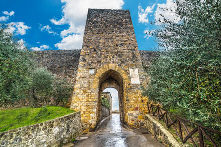 Monteriggioni city wall under clouds, Italyの写真素材