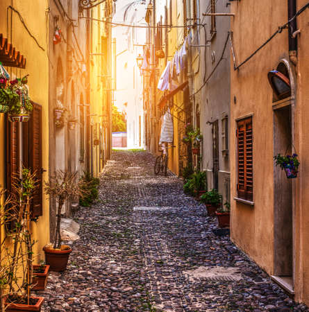 street in Alghero old town, Italyの写真素材