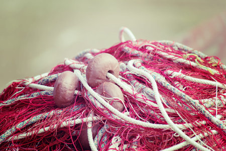 close up of a red fishing net