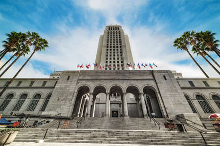 Los Angeles city hall front view, Californiaのeditorial素材