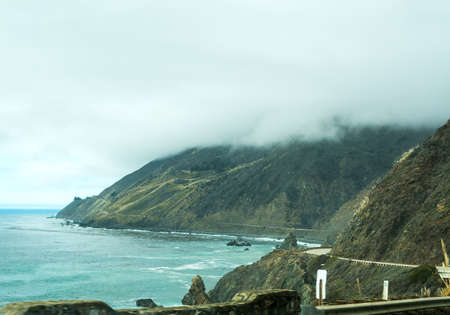 Low clouds over Pacific Coast Highway, Californiaの写真素材
