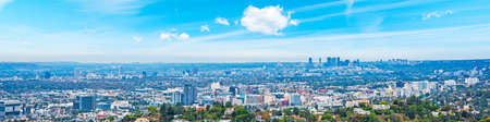 Panoramic view of Los Angeles under a blue sky, Californiaの写真素材