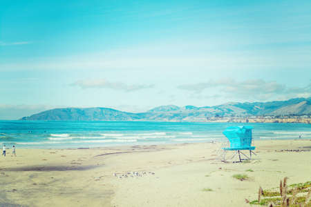 lifeguard tower in Pismo Beach in vintage tone, Californiaの写真素材