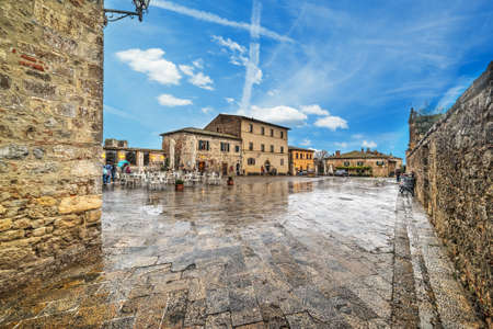 Monteriggioni main square after the rain, Italyの写真素材