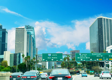 Traffic in 110 freeway in Los Angeles, California