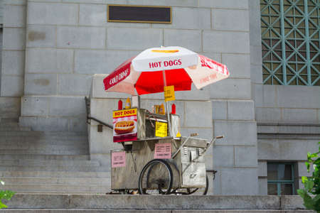 hot dogs cart in downtown Los Angeles, Californiaの写真素材