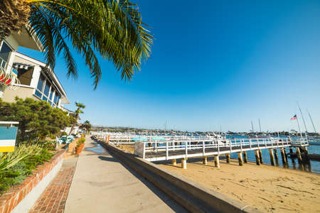 Small pier in Balboa island, Californiaの写真素材