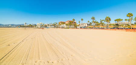 golden sand in Santa Monica, Californiaの写真素材