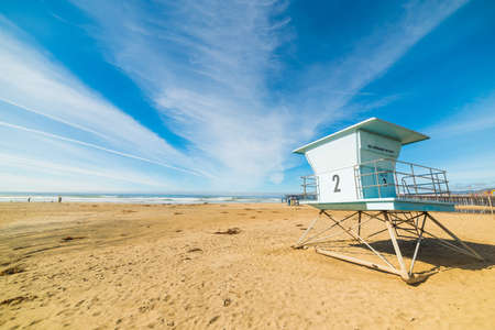 Lifeguard tower in Pismo Beach, Californiaの写真素材