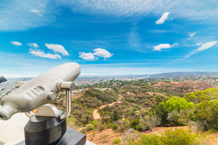 Binoculars with Los Angeles in the background, Californiaの写真素材