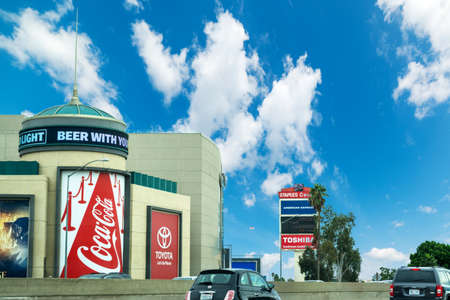 LOS ANGELES, CALIFORNIA - OCTOBER 27, 2016: Commercial billboards in downtownのeditorial素材