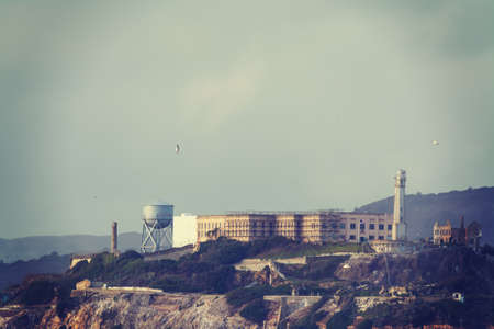 grey sky over Alcatraz, Californiaの写真素材