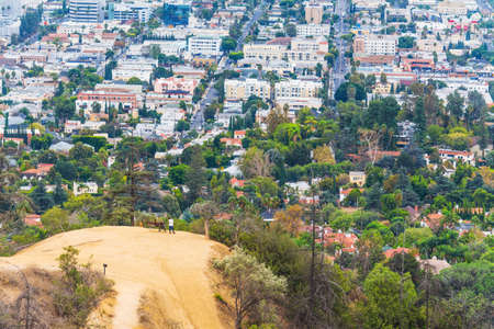 people on a small hill in Los Angeles, Californiaの写真素材