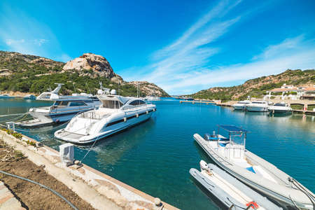 boats in Poltu Quatu harbor, Sardiniaの写真素材