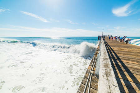 Wooden pier in Pacific Beach, Californiaの写真素材