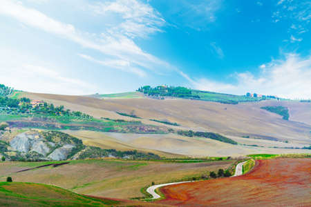 blue sky over a valley in Tuscany, Italyの写真素材