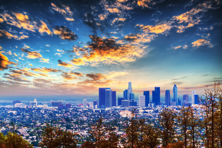 clouds over L.A. at sunset, Californiaの写真素材