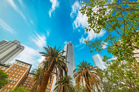 Blue sky over downtown Los Angeles, Californiaの写真素材