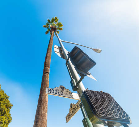 Rodeo Drive road sign in Beverly Hills, Californiaのeditorial素材