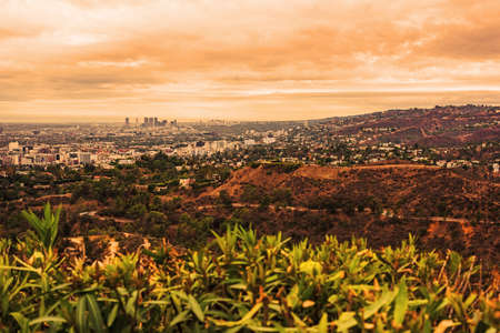 Orange sunset in Los Angeles, Californiaの写真素材