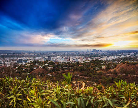 Los Angeles under a colorful sky, Californiaの写真素材