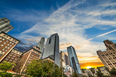 Downtown Los Angeles at sunset, Californiaのeditorial素材