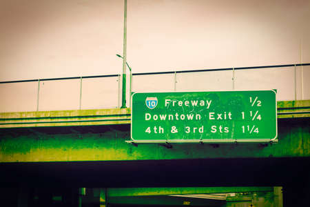 Freeway 10 sign in downtown Los Angeles, Californiaの写真素材